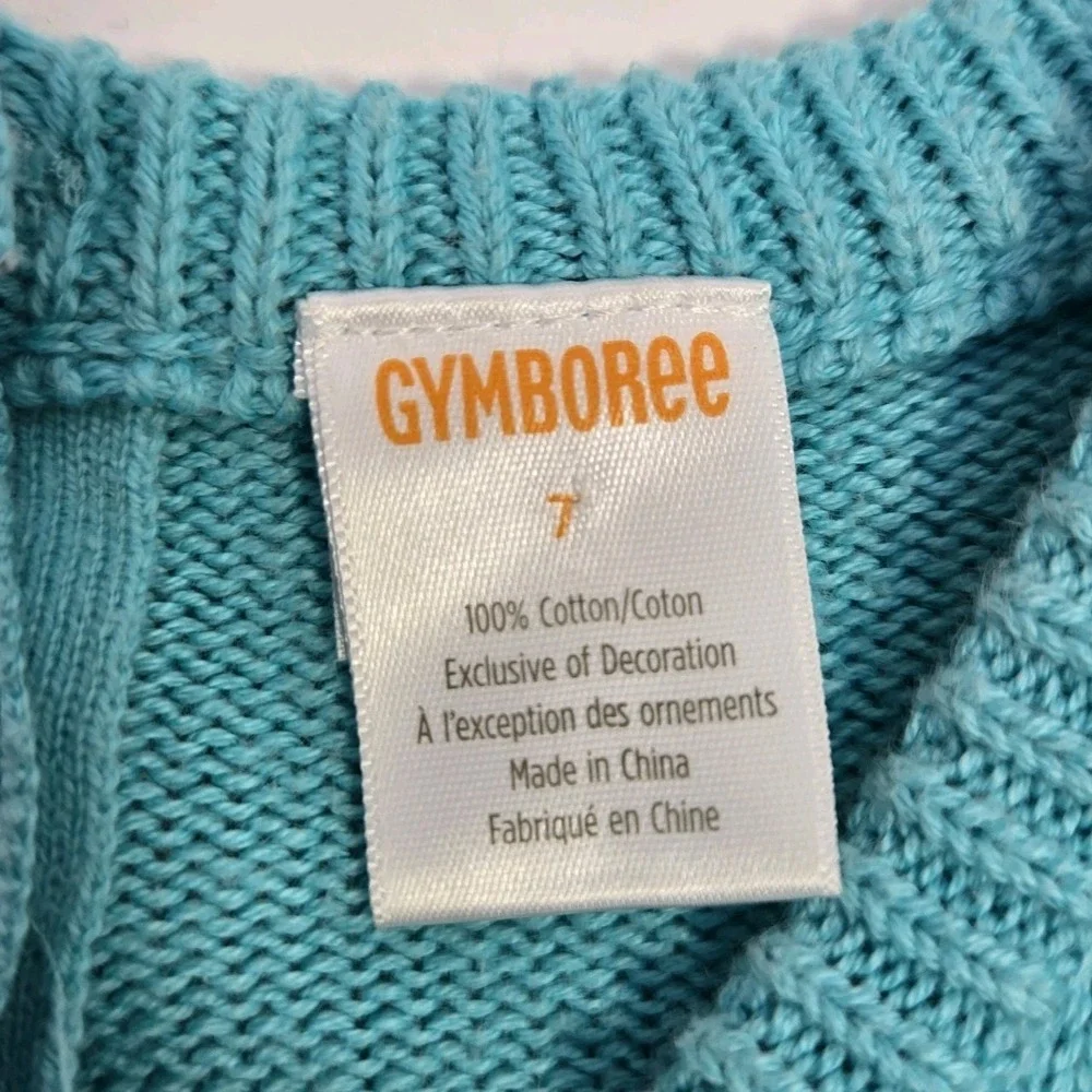 Gymboree Girls Dinosaur Long Sleeve Rainbow Blue Sweater‎ Dress Size 7 Cotton